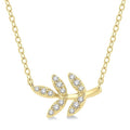 1/10 Ctw Leaf Motif Round Cut Diamond Petite Fashion Pendant With Chain in 10K Yellow Gold