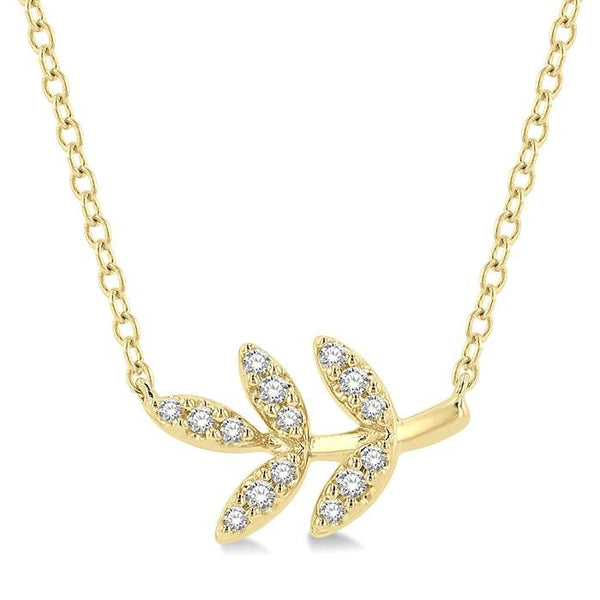 1/10 Ctw Leaf Motif Round Cut Diamond Petite Fashion Pendant With Chain in 10K Yellow Gold