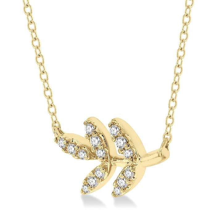 1/10 Ctw Leaf Motif Round Cut Diamond Petite Fashion Pendant With Chain in 10K Yellow Gold