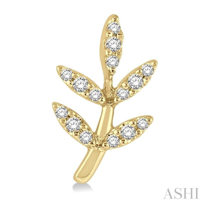 1/8 Ctw Leaf Motif Round Cut Diamond Petite Fashion Earrings in 10K Yellow Gold