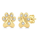 1/10 Ctw Petite Dog Paw Round Cut Diamond Fashion Stud Earrings in 10K Yellow Gold