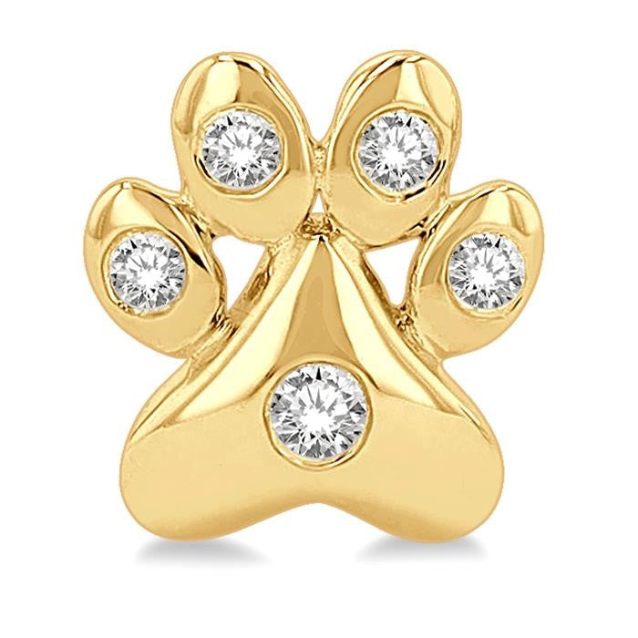 1/10 Ctw Petite Dog Paw Round Cut Diamond Fashion Stud Earrings in 10K Yellow Gold