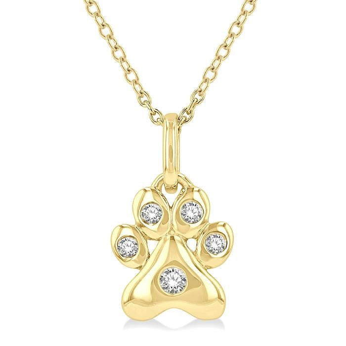 1/20 Ctw Dog Paw Petite Round Cut Diamond Fashion Pendant With Chain in 10K Yellow Gold