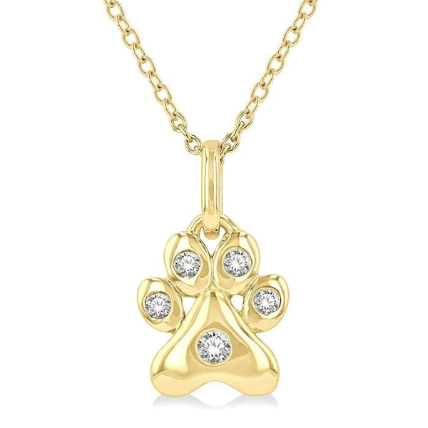 1/20 Ctw Dog Paw Petite Round Cut Diamond Fashion Pendant With Chain in 10K Yellow Gold