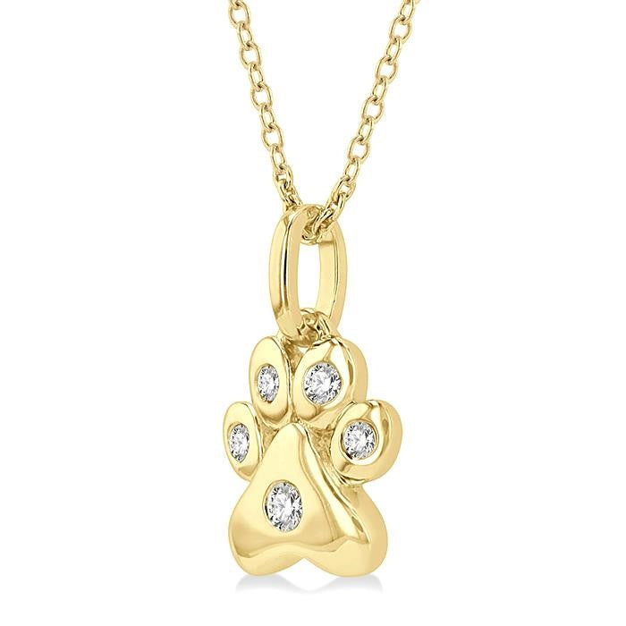 1/20 Ctw Dog Paw Petite Round Cut Diamond Fashion Pendant With Chain in 10K Yellow Gold