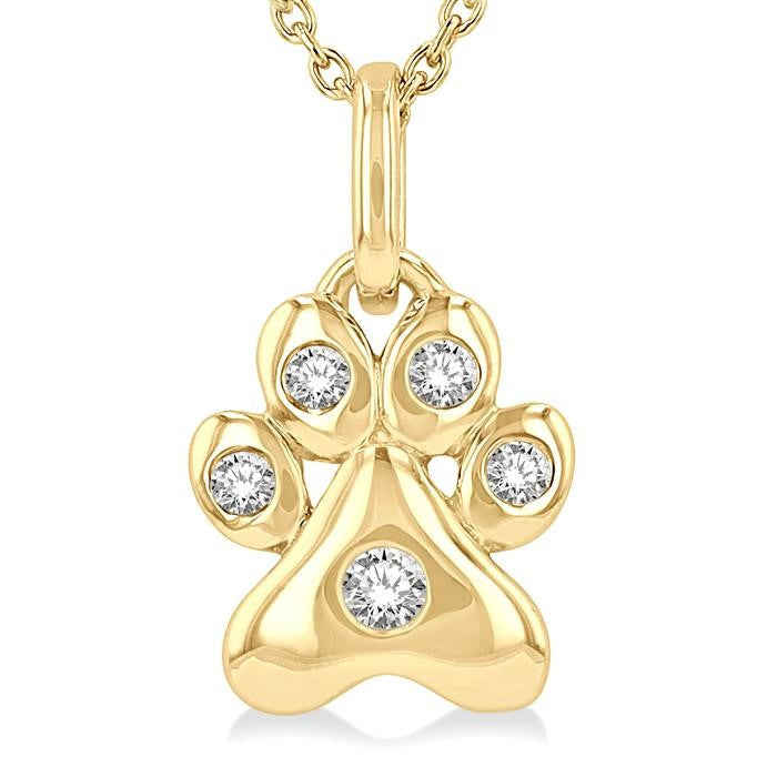 1/20 Ctw Dog Paw Petite Round Cut Diamond Fashion Pendant With Chain in 10K Yellow Gold