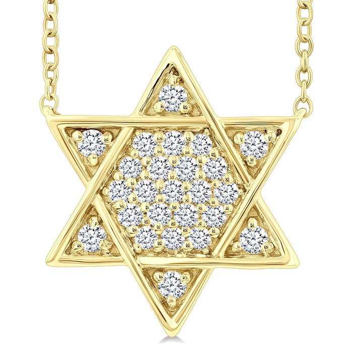 1/4 Ctw Star of David Round Cut Diamond Fashion Pendant With Chain in 14K Yellow Gold