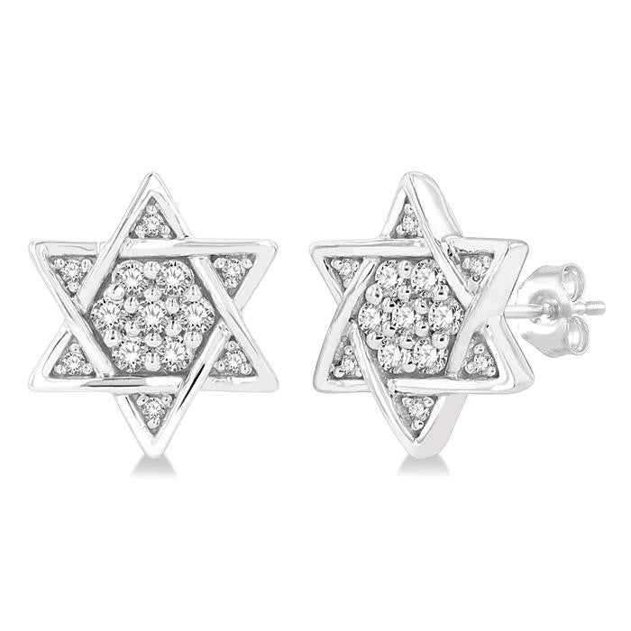 1/6 Ctw Petite Star of David Round Cut Diamond Fashion Stud Earrings in 10K White Gold