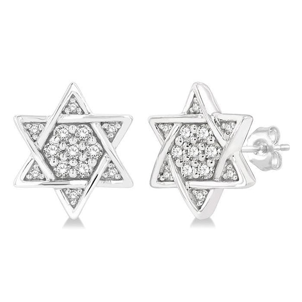 1/6 Ctw Petite Star of David Round Cut Diamond Fashion Stud Earrings in 10K White Gold