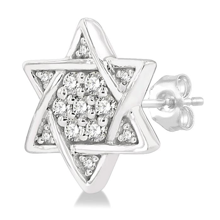 1/6 Ctw Petite Star of David Round Cut Diamond Fashion Stud Earrings in 10K White Gold