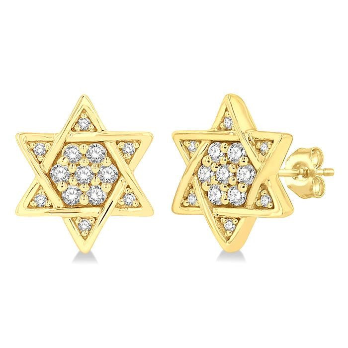 1/6 Ctw Petite Star of David Round Cut Diamond Fashion Stud Earrings in 10K Yellow Gold