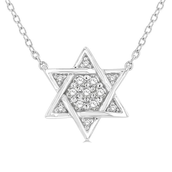 1/10 Ctw Star of David Petite Round Cut Diamond Fashion Pendant With Chain in 10K White Gold