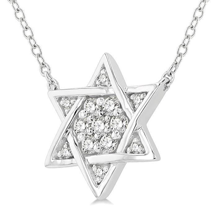 1/10 Ctw Star of David Petite Round Cut Diamond Fashion Pendant With Chain in 10K White Gold