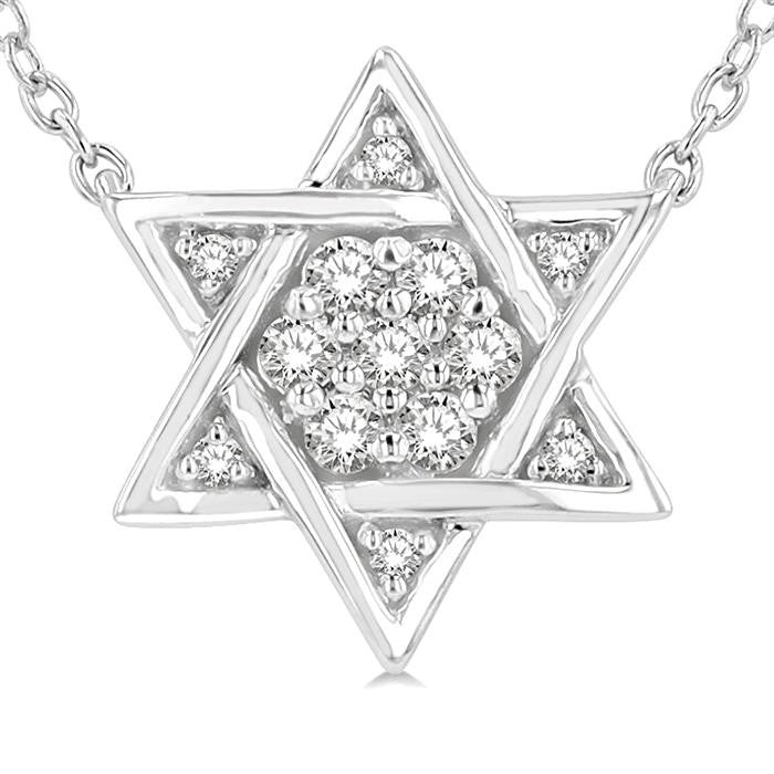 1/10 Ctw Star of David Petite Round Cut Diamond Fashion Pendant With Chain in 10K White Gold
