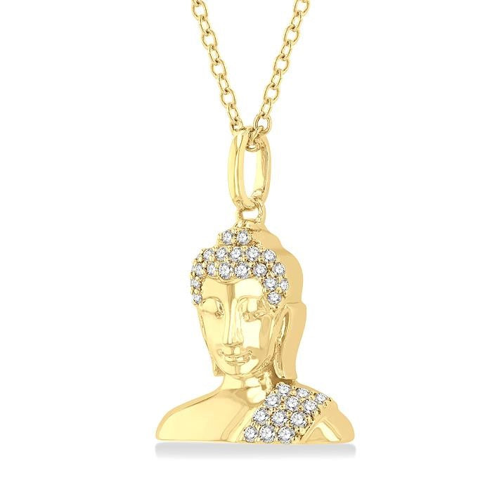 1/8 Ctw Buddha Petite Round Cut Diamond Fashion Pendant With Chain in 10K Yellow Gold