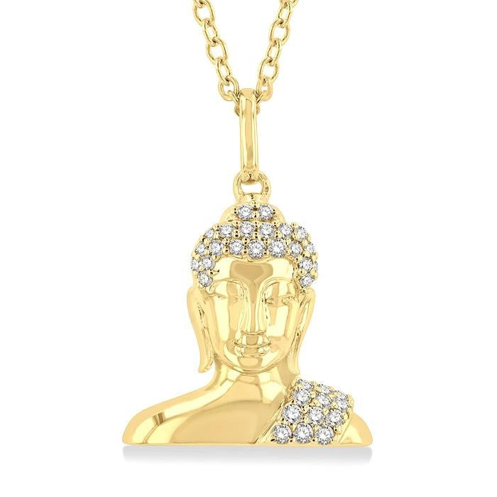 1/8 Ctw Buddha Petite Round Cut Diamond Fashion Pendant With Chain in 10K Yellow Gold