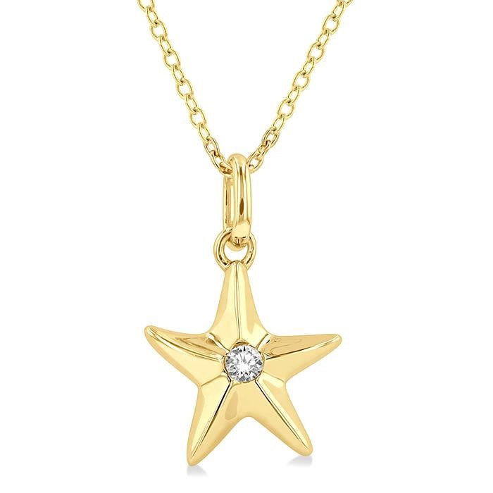 1/50 Ctw Starfish Petite Round Cut Diamond Fashion Pendant With Chain in 10K Yellow Gold