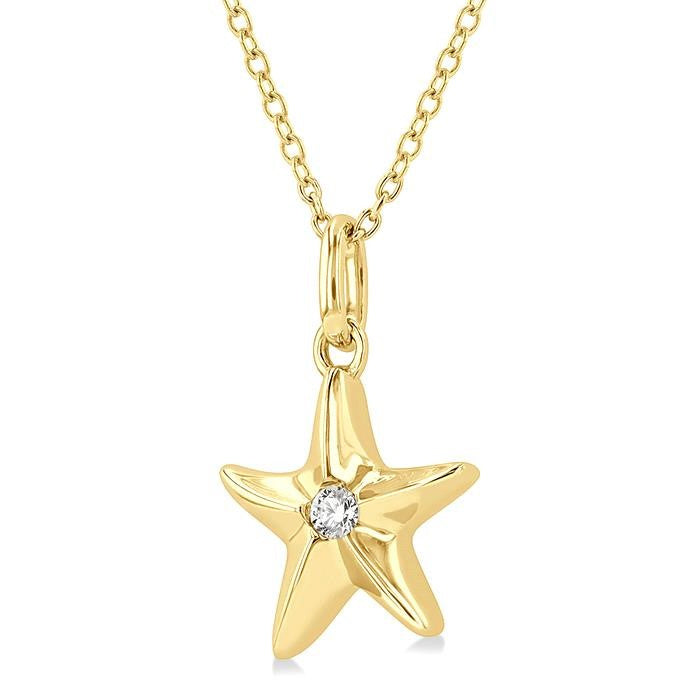 1/50 Ctw Starfish Petite Round Cut Diamond Fashion Pendant With Chain in 10K Yellow Gold
