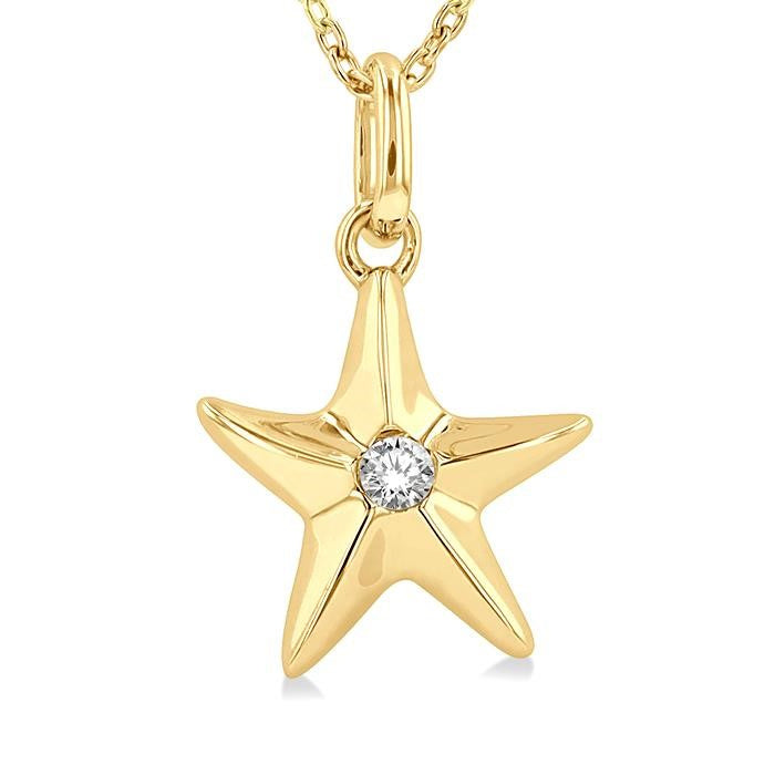 1/50 Ctw Starfish Petite Round Cut Diamond Fashion Pendant With Chain in 10K Yellow Gold