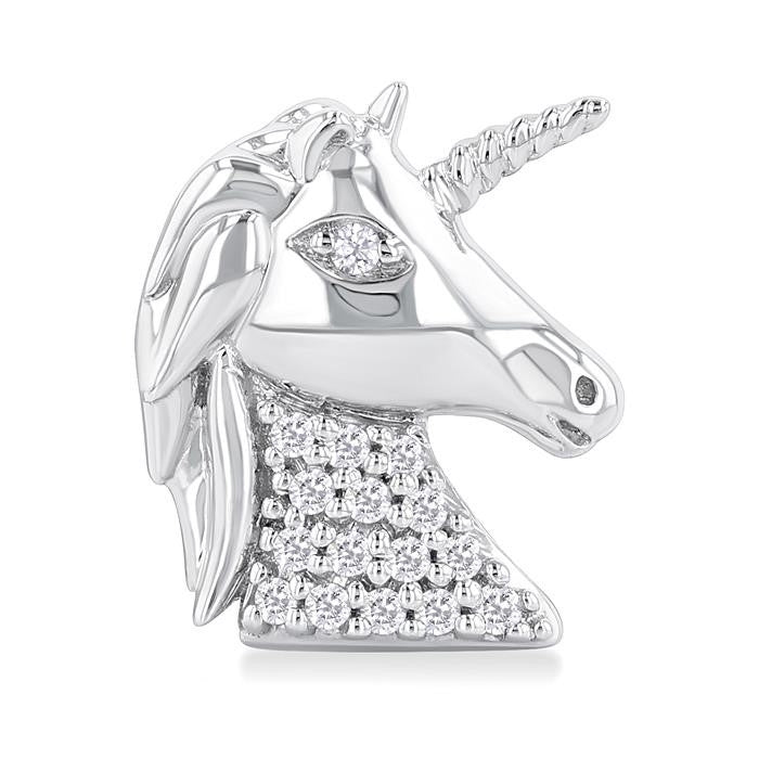 1/10 Ctw Petite Unicorn Round Cut Diamond Cut Fashion Stud Earrings in 10K White Gold