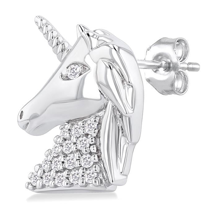 1/10 Ctw Petite Unicorn Round Cut Diamond Cut Fashion Stud Earrings in 10K White Gold