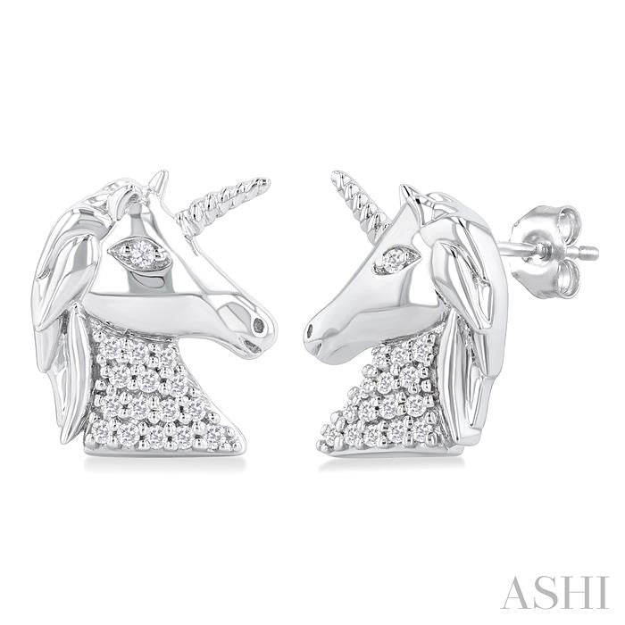1/10 Ctw Petite Unicorn Round Cut Diamond Cut Fashion Stud Earrings in 10K White Gold