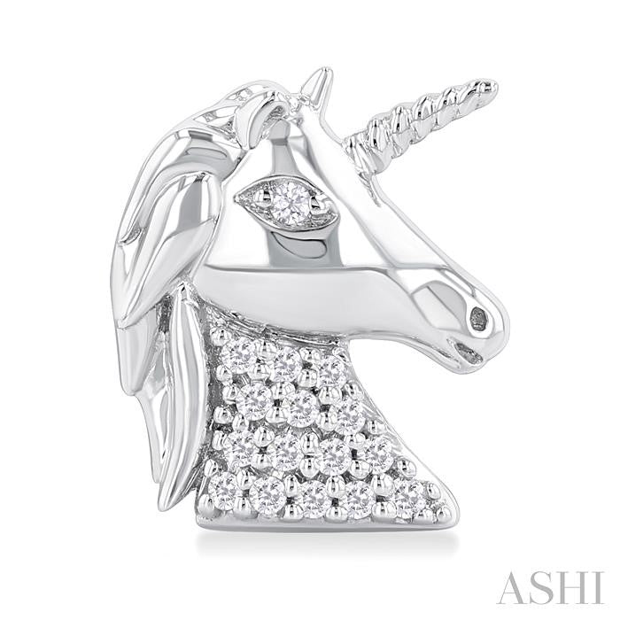 1/10 Ctw Petite Unicorn Round Cut Diamond Cut Fashion Stud Earrings in 10K White Gold