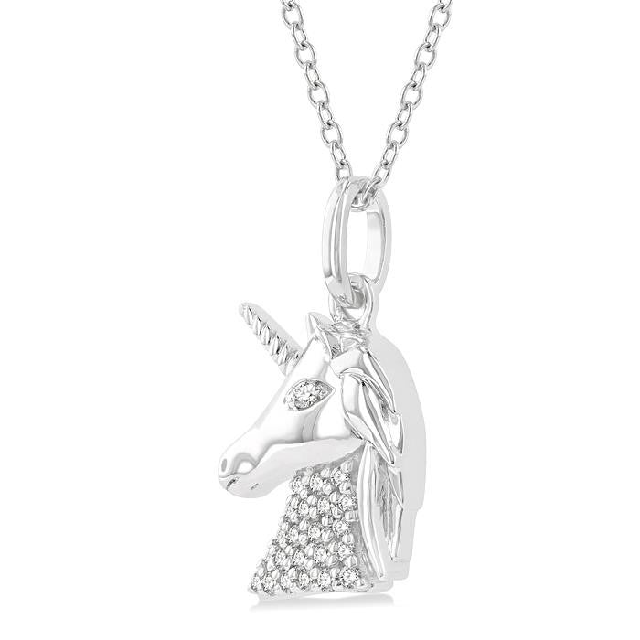1/10 Ctw Petite Unicorn Round Cut Diamond Fashion Pendant With Chain in 10K White Gold