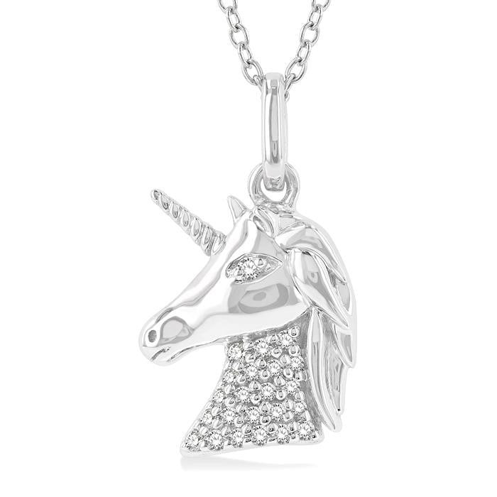 1/10 Ctw Petite Unicorn Round Cut Diamond Fashion Pendant With Chain in 10K White Gold