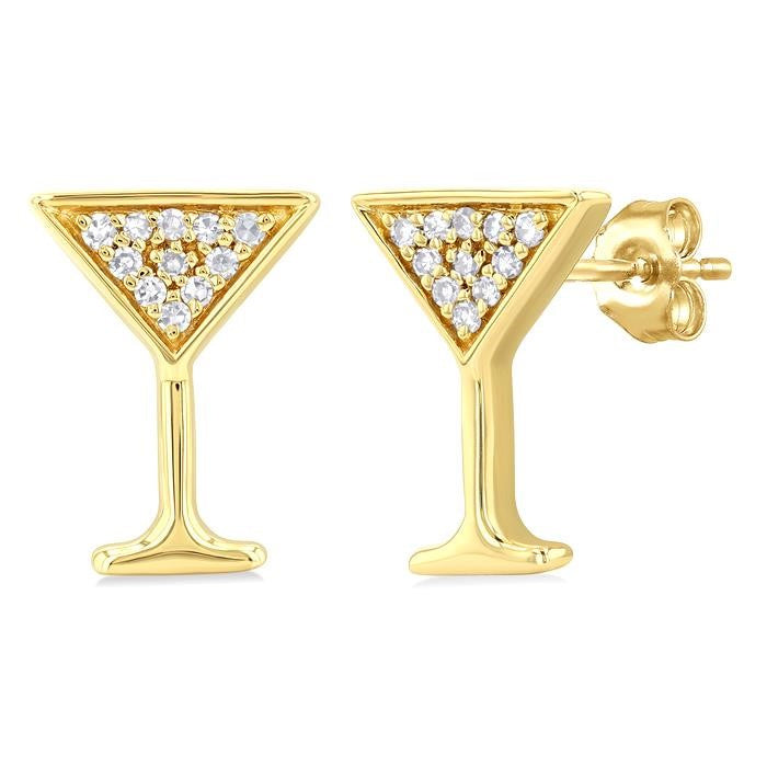 1/10 Ctw Petite Martini Glass Round Cut Diamond Fashion Stud Earrings in 10K Yellow Gold