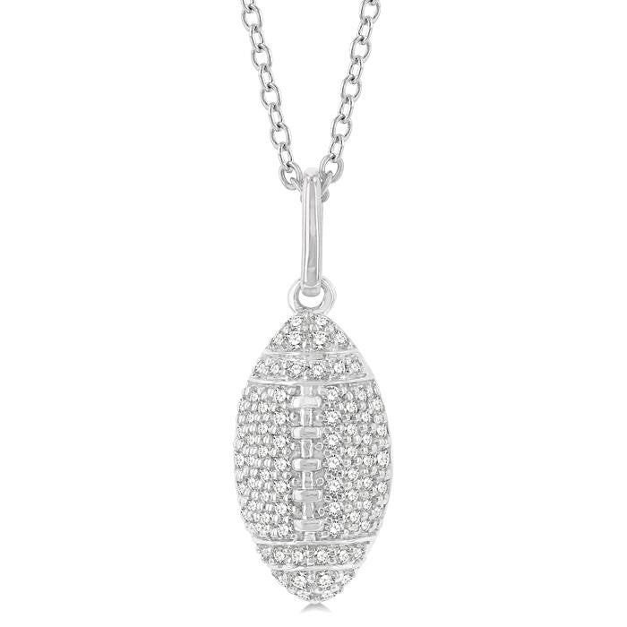 1/4 Ctw Petite Football Round Cut Diamond Fashion Pendant With Chain in 10K White Gold
