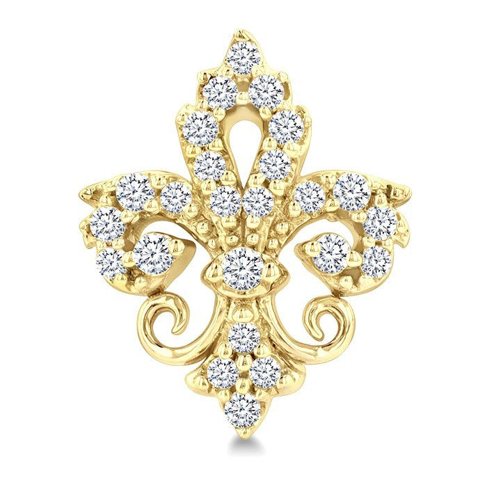 1/5 Ctw Petite Fleur De Lis Round Cut Diamond Fashion Stud Earrings in 10K Yellow Gold