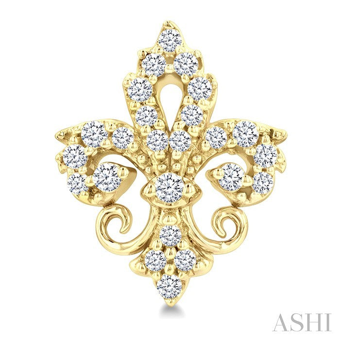 1/5 Ctw Petite Fleur De Lis Round Cut Diamond Fashion Stud Earrings in 10K Yellow Gold