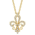 1/6 Ctw Petite Carved Fleur De Lis Round Cut Diamond Fashion Pendant With Chain in 10K Yellow Gold