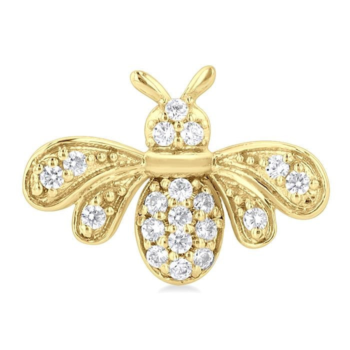 1/8 Ctw Petite Bumble Bee Round Cut Diamond Fashion Stud Earrings in 10K Yellow Gold