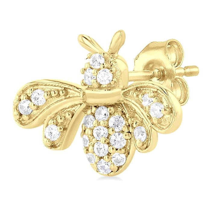 1/8 Ctw Petite Bumble Bee Round Cut Diamond Fashion Stud Earrings in 10K Yellow Gold
