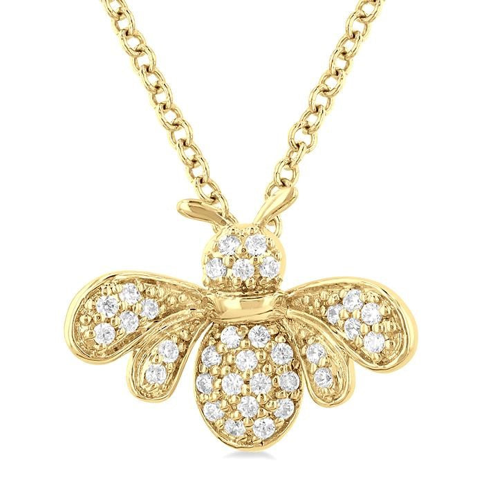 1/10 Ctw Petite Bumble Bee Round Cut Diamond Fashion Pendant With Chain in 10K Yellow Gold