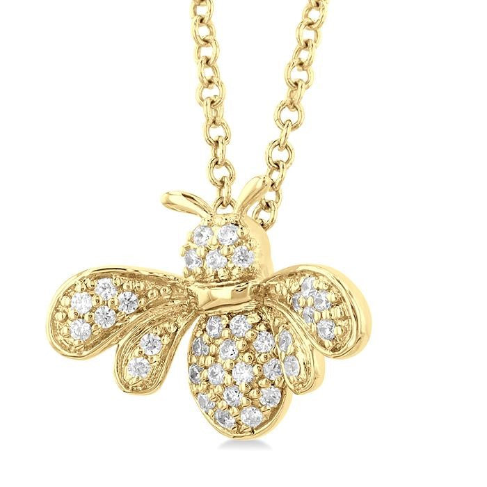 1/10 Ctw Petite Bumble Bee Round Cut Diamond Fashion Pendant With Chain in 10K Yellow Gold