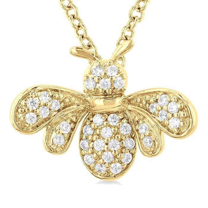 1/10 Ctw Petite Bumble Bee Round Cut Diamond Fashion Pendant With Chain in 10K Yellow Gold