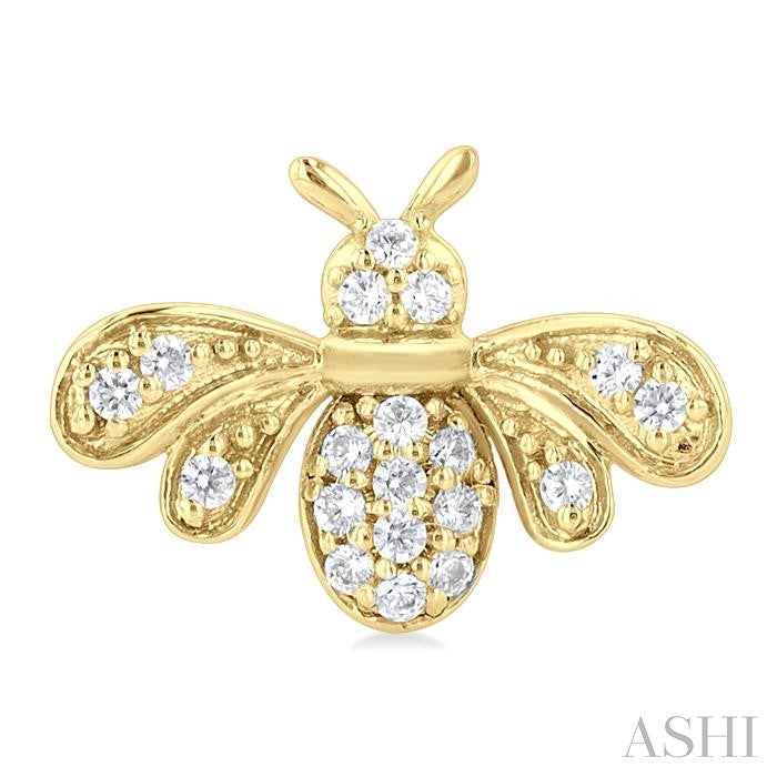 1/8 Ctw Petite Bumble Bee Round Cut Diamond Fashion Stud Earrings in 10K Yellow Gold