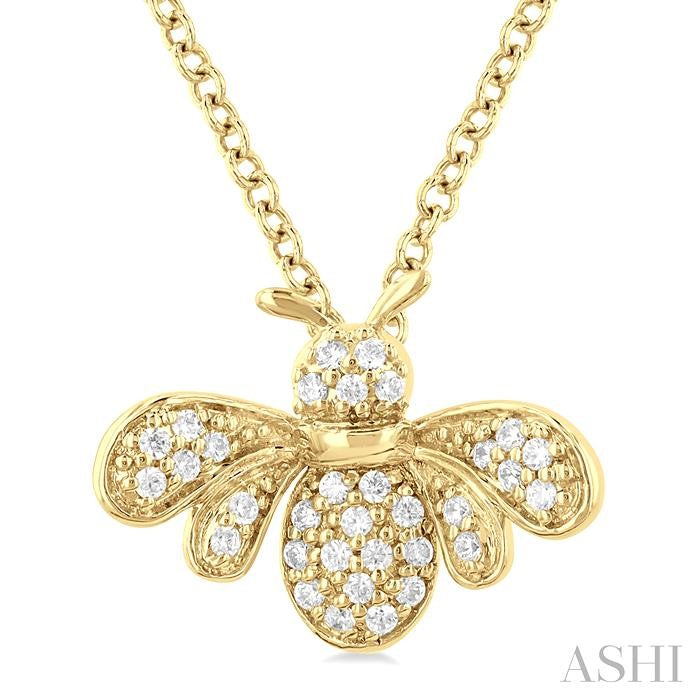 1/10 Ctw Petite Bumble Bee Round Cut Diamond Fashion Pendant With Chain in 10K Yellow Gold