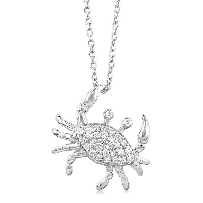 1/6 Ctw Petite Slanted Crab Round Cut Diamond Fashion Pendant With Chain in 10K White Gold