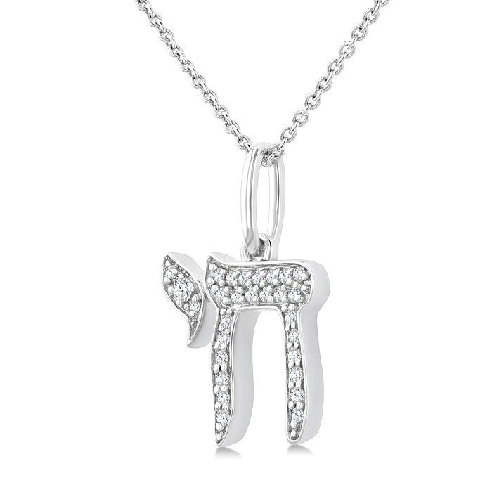 1/10 Ctw Round Cut Diamond Chai Petite Pendant in 10K White Gold with Chain