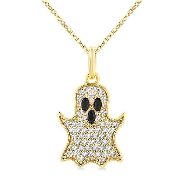 1/6 Ctw Petite Ghost Round Cut Diamond Fashion Pendant With Chain in 10K Yellow Gold