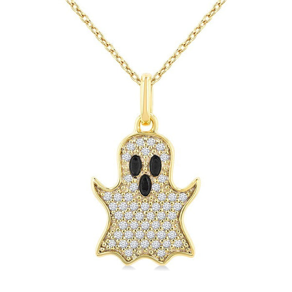 1/6 Ctw Petite Ghost Round Cut Diamond Fashion Pendant With Chain in 10K Yellow Gold