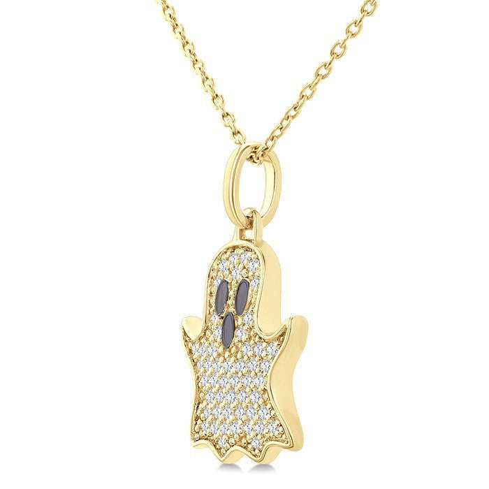 1/6 Ctw Petite Ghost Round Cut Diamond Fashion Pendant With Chain in 10K Yellow Gold