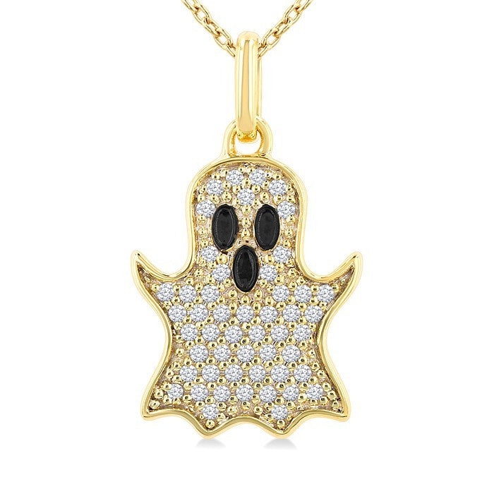 1/6 Ctw Petite Ghost Round Cut Diamond Fashion Pendant With Chain in 10K Yellow Gold