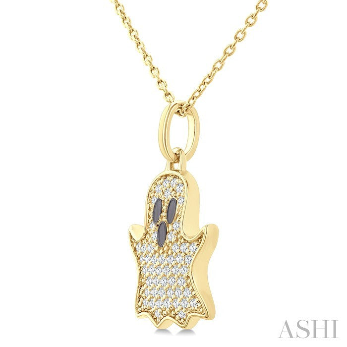 1/6 Ctw Petite Ghost Round Cut Diamond Fashion Pendant With Chain in 10K Yellow Gold