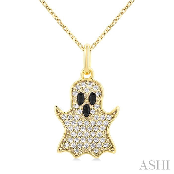 1/6 Ctw Petite Ghost Round Cut Diamond Fashion Pendant With Chain in 10K Yellow Gold
