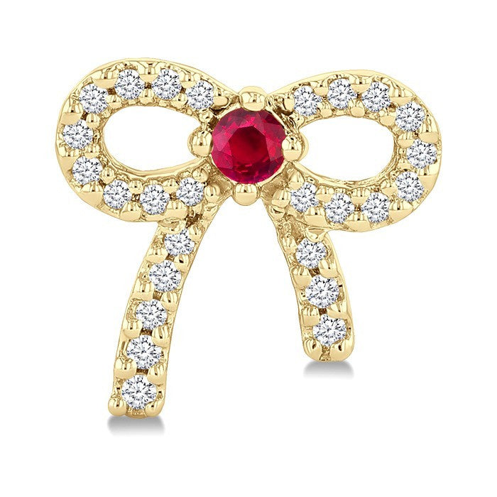 2MM Round Cut Ruby and 1/6 Ctw Round Cut Diamond Bow Petite Precious Fashion Earrings in 10K Yellow Gold